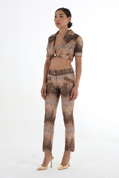 Balizza BLZ-SHORT SLEEVE SNAKE PATTERN ONE BUTTON CROP JACKET