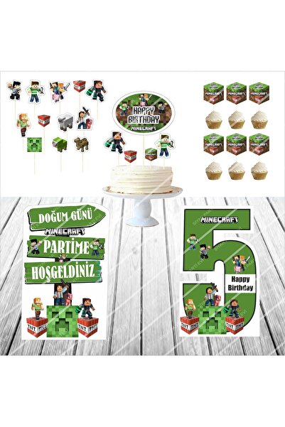 SİYAH PARTİ EVİ Minecraft 5 Yaş Doğum Günü Maketi / Pasta Süsü Seti