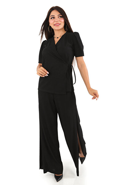 DİVİSTA Set de pantaloni bluză cu două piepte de culoare neagră pentru femei
