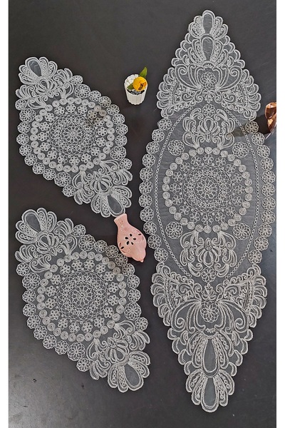 BALADI HOME Masa örtüsü Fransız Dantel 3 Parça Yatak Odası Takımı Lux model