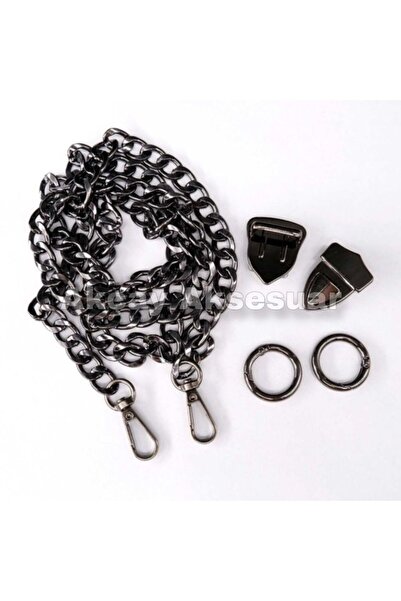 Akçay Aksesuar SİYAH ÇANTA SET (1 ADET KİLİT 1 METRE ZİNCİR KANCALI 2 ADET YA...