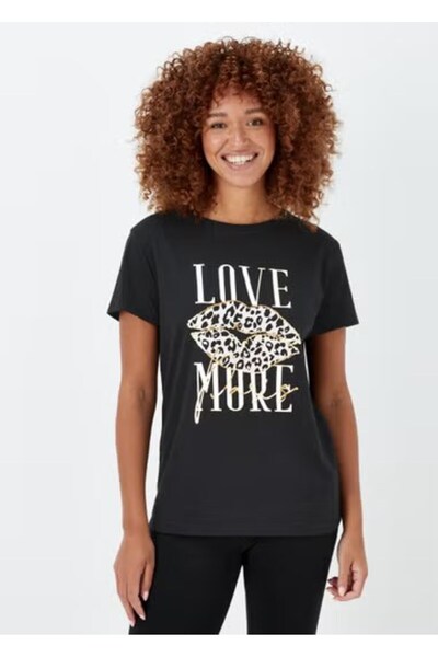 Kübra Tekstil 2469 Crna Štampano Žene T-shirt