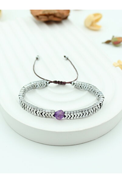 Yelda's Certified Aa+ Amethyst and Hematite Natural Stone Bracelet