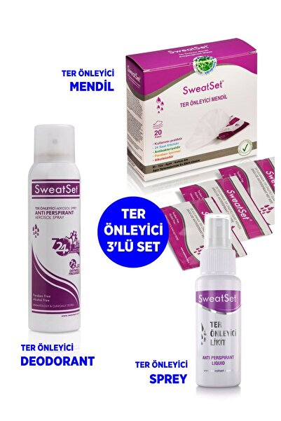 SWEAT SET Tere Son Veren Üçlü Set 60 ml Sprey + 150 ml Deodorant + 20 li Mendil Koltukaltı El Yüz Ter Önler