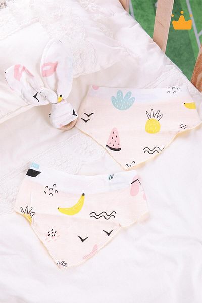 Babyhola Muslin Bib Set of 2 and Muslin Teether with Wooden Ring 547