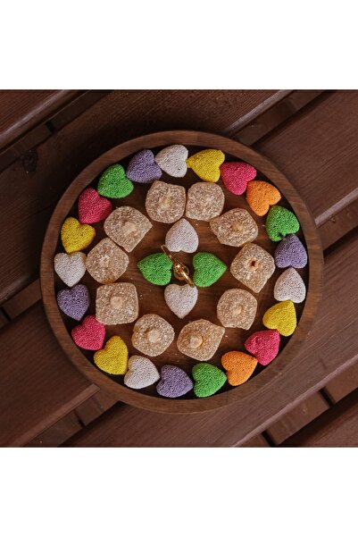 Rabo Craft Single Layer Round Handle Patterned Handle Wooden Cake Pie Presentation Stand, Service Presentation Plate,