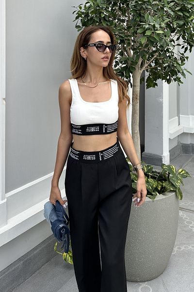 Nazliye Printed Elastic Waist Crop Body