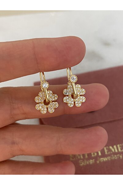 emy by emel luxury silver jewelry Altın Kaplama Taşlı Göçmen Küpesi 925 Ayar Gümüş