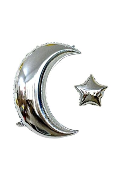asöy بالون رقائق القمر نصف هلال على شكل قمر ونجمة، بالون رقائق فضي اللون، قطعة واحدة