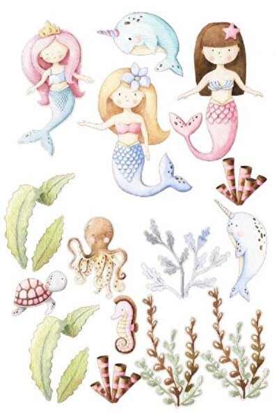 hediyehobihersey Mermaid Yenilebilir Resimli Pasta Kurabiye Üstü Şeker Kağıt ...