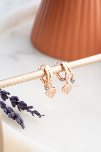 Nereze 925 Ayar Gümüş Rose Mistik Topaz Taşlı 12 Mm Kalpli Küpe