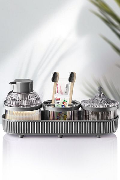 Vienev Set de baie cu salată gri, 4 piese, organizator pentru baie