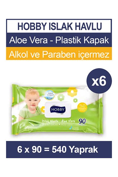 Hobby Wet Towel Aloe Vera 90 Pieces 6 Pack