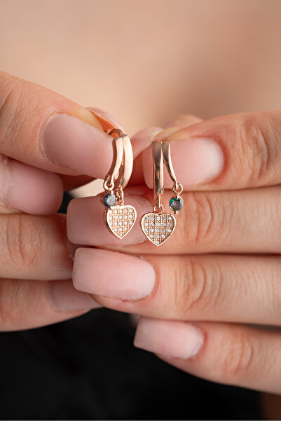 Nereze 925 Ayar Gümüş Rose Mistik Topaz Taşlı 12 Mm Kalpli Küpe