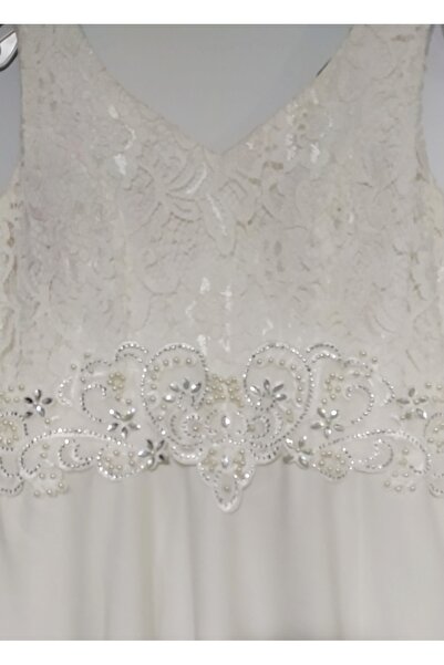 Hepsibitarz Kadın Beyaz Taş Detaylı Danteli Tasarım Abiye Elbise