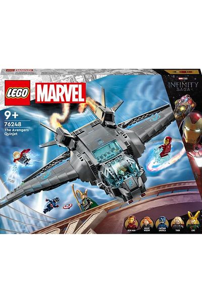 NoHar ®   Marvel Avengers Quinjeti 76248-9 للأطفال من سن وما فوق، طائرة Avengers وشخصيات صغيرة بالداخل