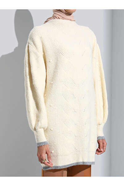 Refka Μπαλόνι μανίκι Λεπτομερές πλεκτό τουνίκ - Εκρού - Γυναίκα