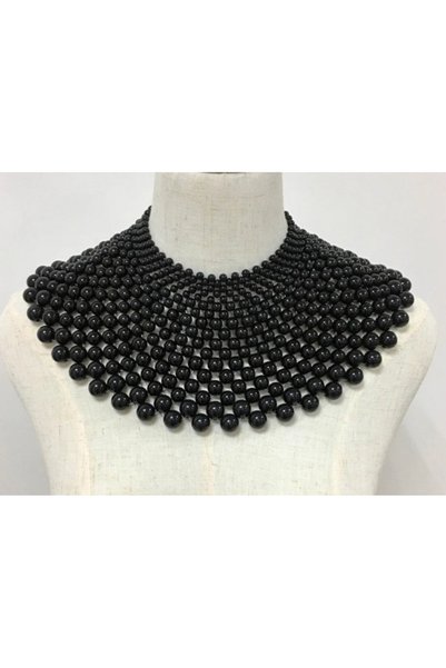 es moda shop Satya pearl bib collar necklace black