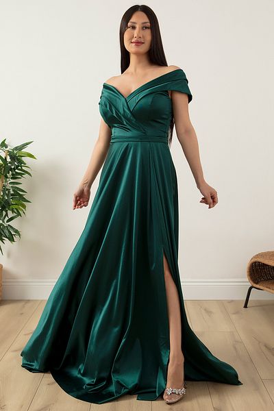 PULLIMM Off Shoulder Satin Evening Dress 39654