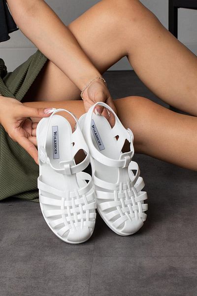 wolk shoes Ruby Matte White Belt Detail Women's Sandals