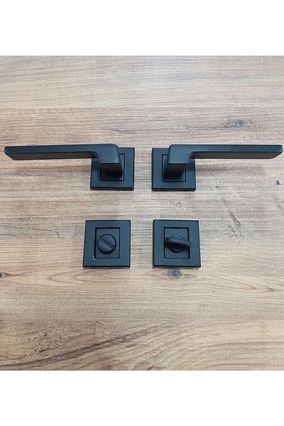 Sofuoğlu Luxury Barbaros Square Rosette Matte Black Bathroom WC Door Handle Aluminum / Steel