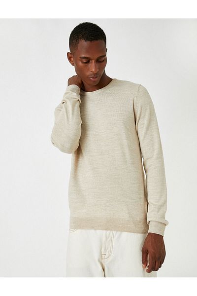 Koton Ecru Basic-Pullover für Herren 3WAM70017HT