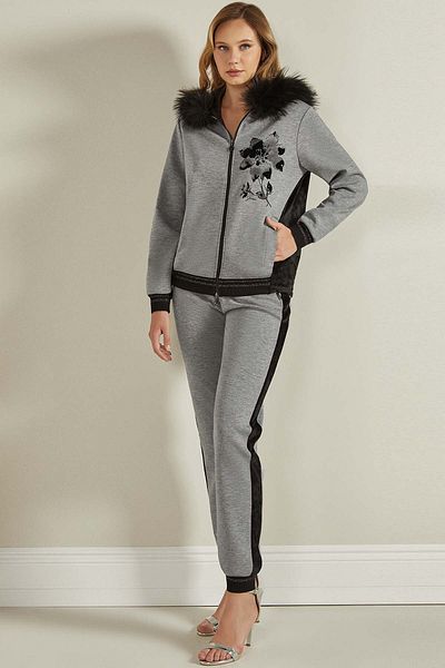 Guitar Hooded Gray Knitted Sweatshirt