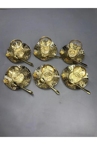NEWTREND Züccaciye Gold Series Wavy and Patterned Floral Tea Plate - Coffee Colored Coaster
