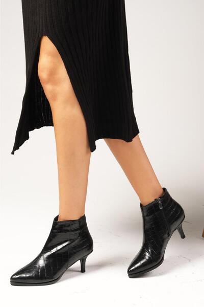 Mio Gusto Γυναικείες μπότες με τακούνι με φερμουάρ Vanessa, με λεπτή γούνα με σχέδιο κροκόδειλου