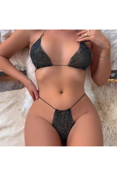 LoeFit Set de lenjerie intima sexy cu model negru pentru femei