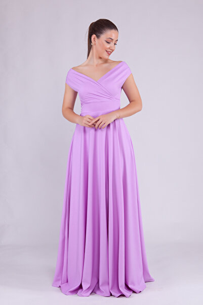 NO48 Rochie de seară evazată din țesătură țesătură fluidă, lungime maxi, liliac