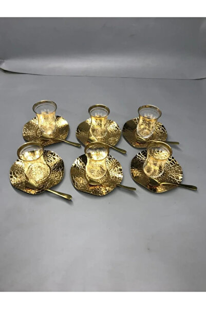 NEWTREND Züccaciye Dalgalı Model lüx Desenli Çay Tabağı Çay Kahve Sunum Gold ...