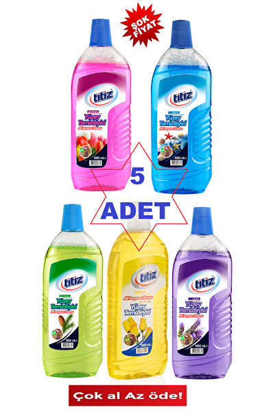 Titiz Yüzey Temizleyici 1LT x "5 ADET" (Pembe-Mavi-Yeşil-Sarı-Mor)