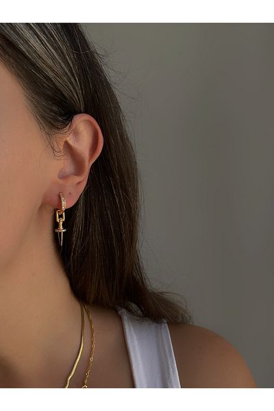 Owentis Steel Rose Gold Stoned Nail Model Dangle Lindy Earrings - Non-darkening-