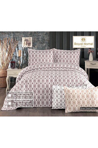 Royal Home Arven Çift Kişilik Pike Yatak Örtüsü Seti Mürdüm