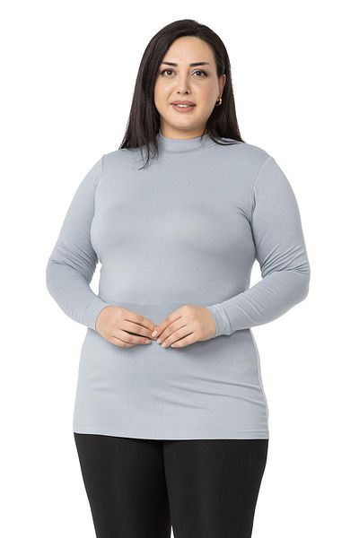 DISENTIS MODEST Large Size Half Fisherman Long Sleeve Viscose Light Gray Body