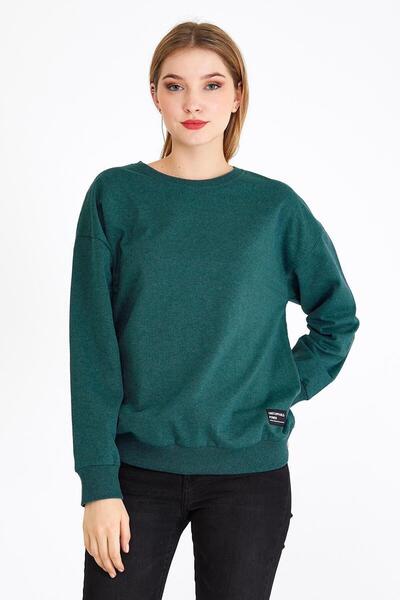 mmetalic Γυναικείο φούτερ σε πράσινο χρώμα Basic Crew Neck