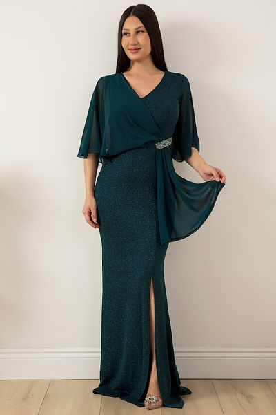 PULLIMM Waist Stone Detail Chiffon Glitter Dress 39688