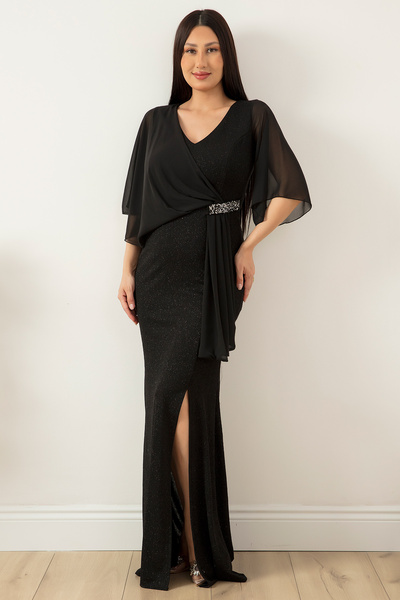 PULLIMM Beli Taş Detay Şifonlu Simli Elbise 39688