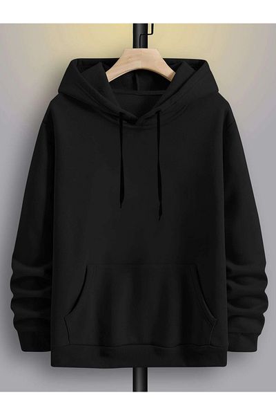 Black Sokak Black 999 Adventure Printed Oversize Hooded Men's Sweatshirt