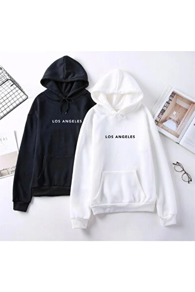 MYDARKSTYLE سويت شيرت بغطاء للرأس مطبوع عليه لوس أنجلوس مقاس كبير للجنسين