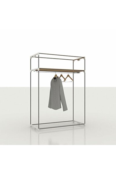 Burak Çelik Borulu Plastik Raflı Siyah Bez Dolap Gardırop