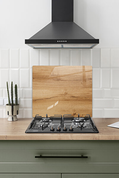 ALİN DİZAYN Alin Dizayn Cam Ocak Arkası Koruyucu | Doğal Ahşap Desen | 52cm x...