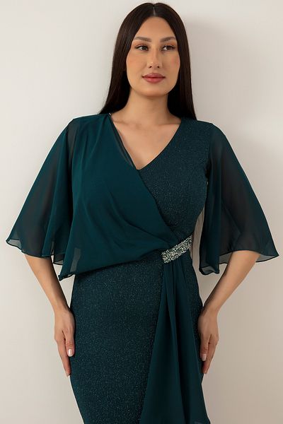PULLIMM Waist Stone Detail Chiffon Glitter Dress 39688
