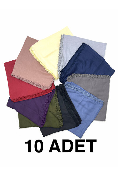 nazipek 10'lu Set Kenarları Oyalı %100 Pamuklu Yazma 100X100cm Eşarp Toptan D...