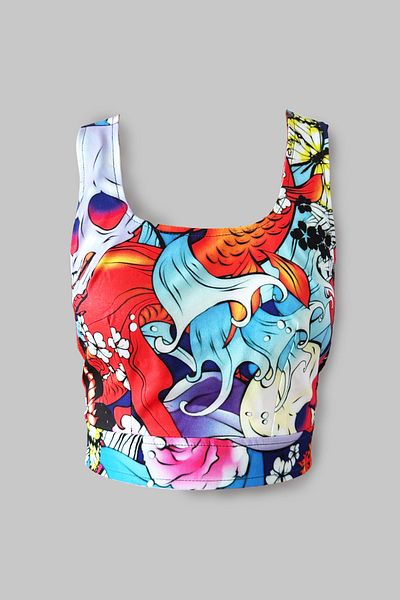 poupee Women's Crop, Women's Multicolored Bustier, Back Tie Crop Top, Women's Printed Bustier