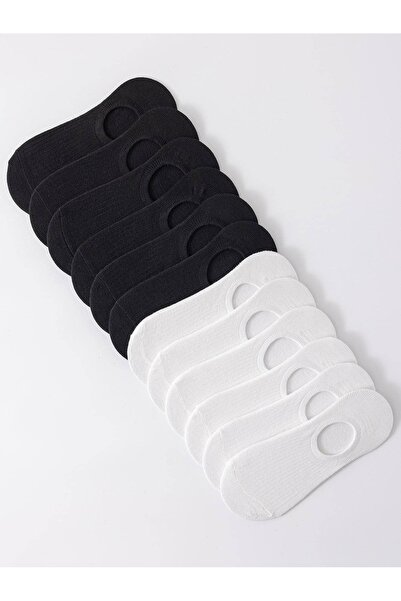 çorapmanya 10 Çift Kadın Siyah Beyaz Bambu Görünmez (Sneaker) Spor Ayakkabı Ç...