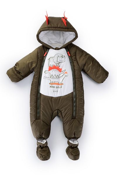 PODİUM GİYİM Trend Baby - Cute Dragons Figured Cotton Hooded Winter Romper