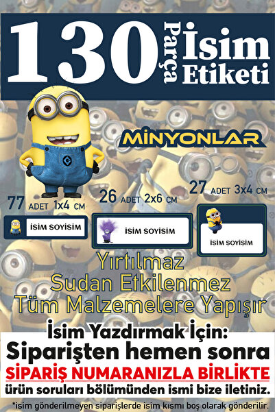 Okul Etiketi Kalem Defter Etiketi Minyonlar Özel Isim Yazılabilen Etiket - 130 Adet