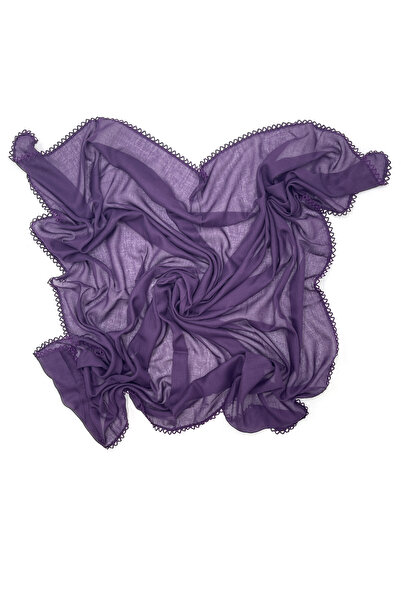 nazipek Kenarları Oyalı Pamuklu Mürdüm Yazma 100x100cm Eşarp